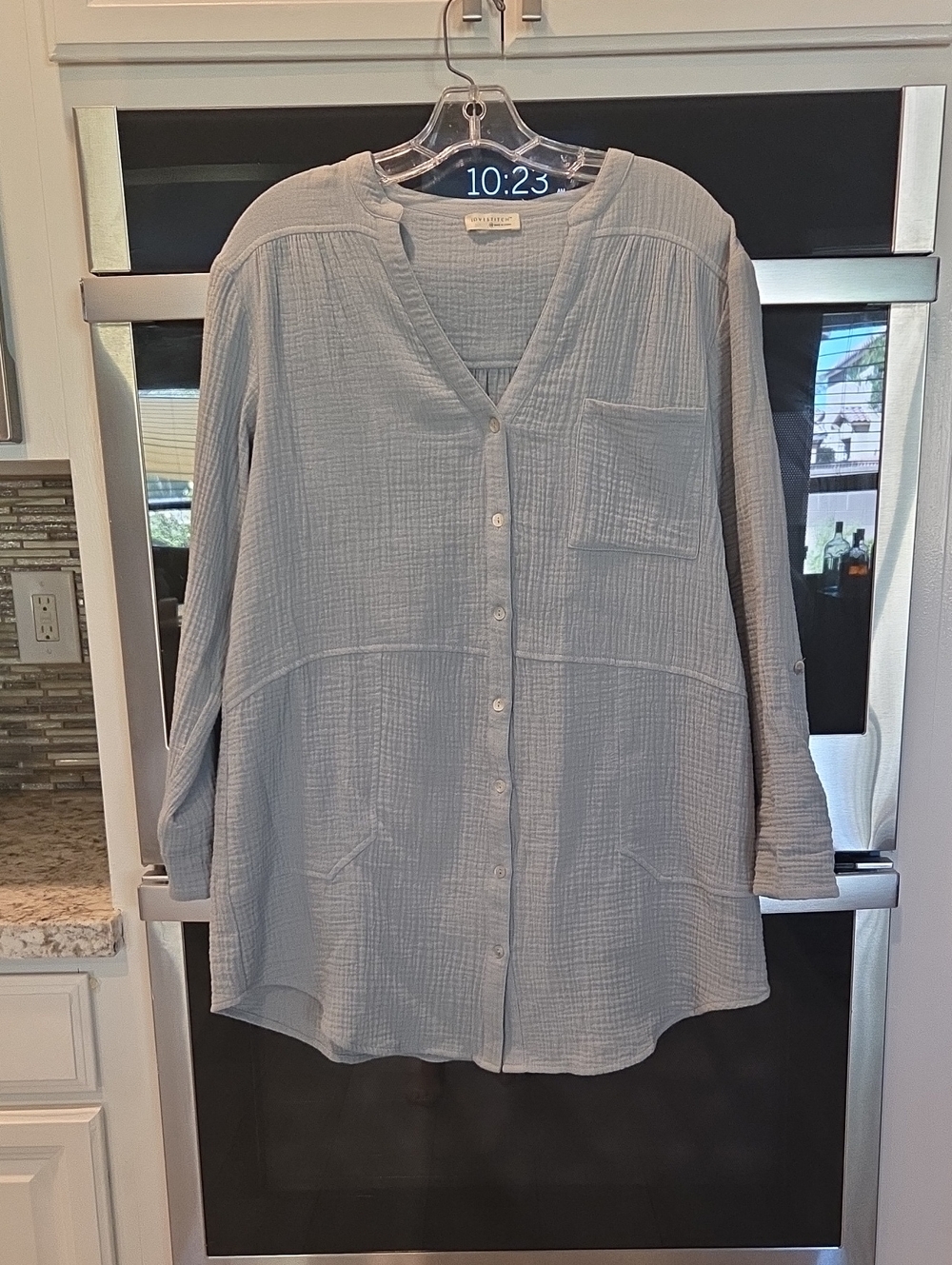 lovestitch Light Gray Button-Front Tunic Top